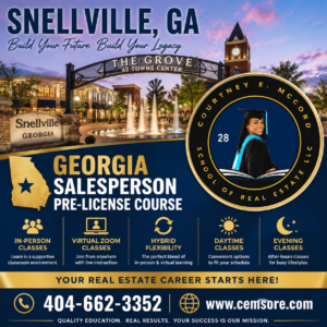 Georgia real estate license course for Snellville GA students with CEMSORE